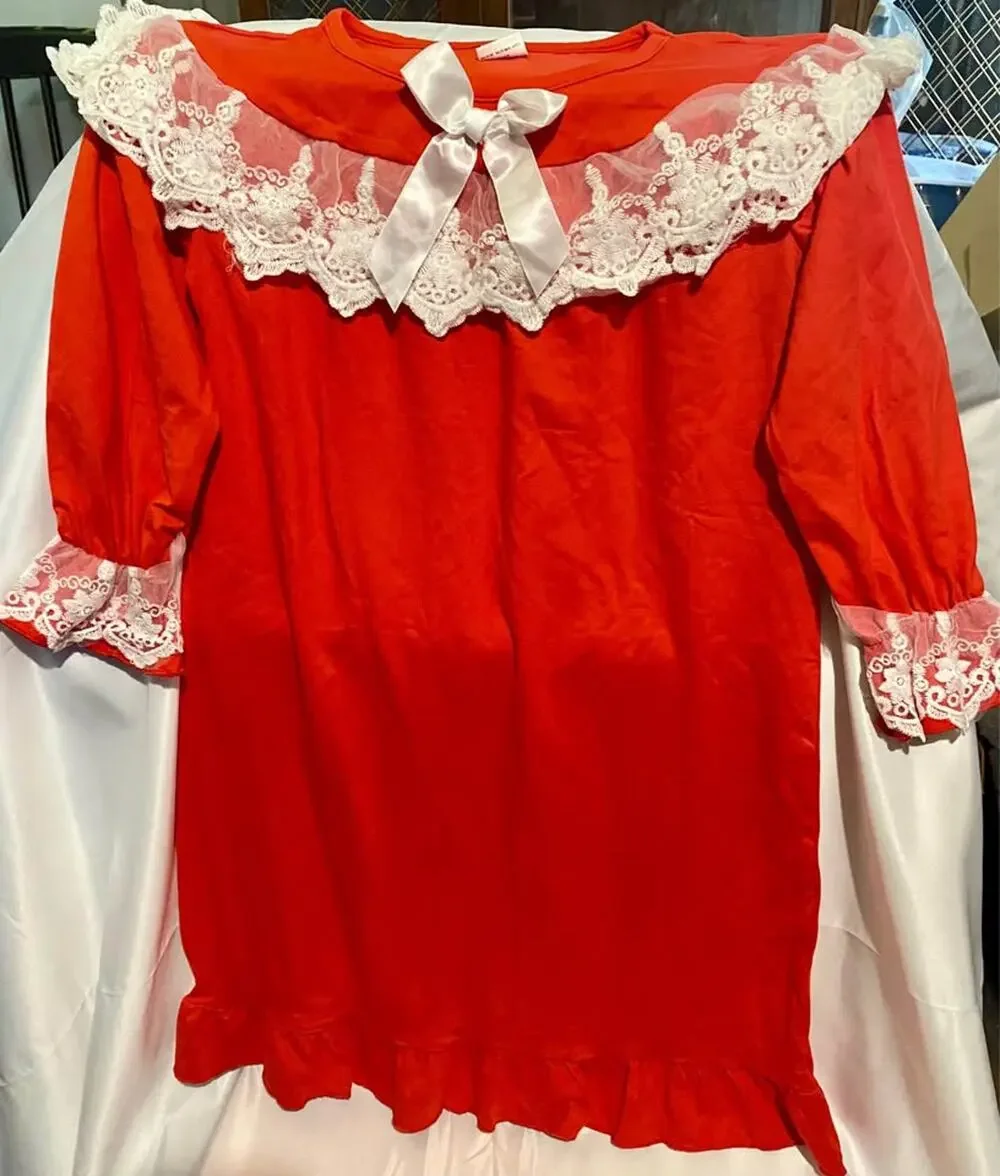 Girls Red & White Lace Nightgowns Size Small 2 Piece Set New